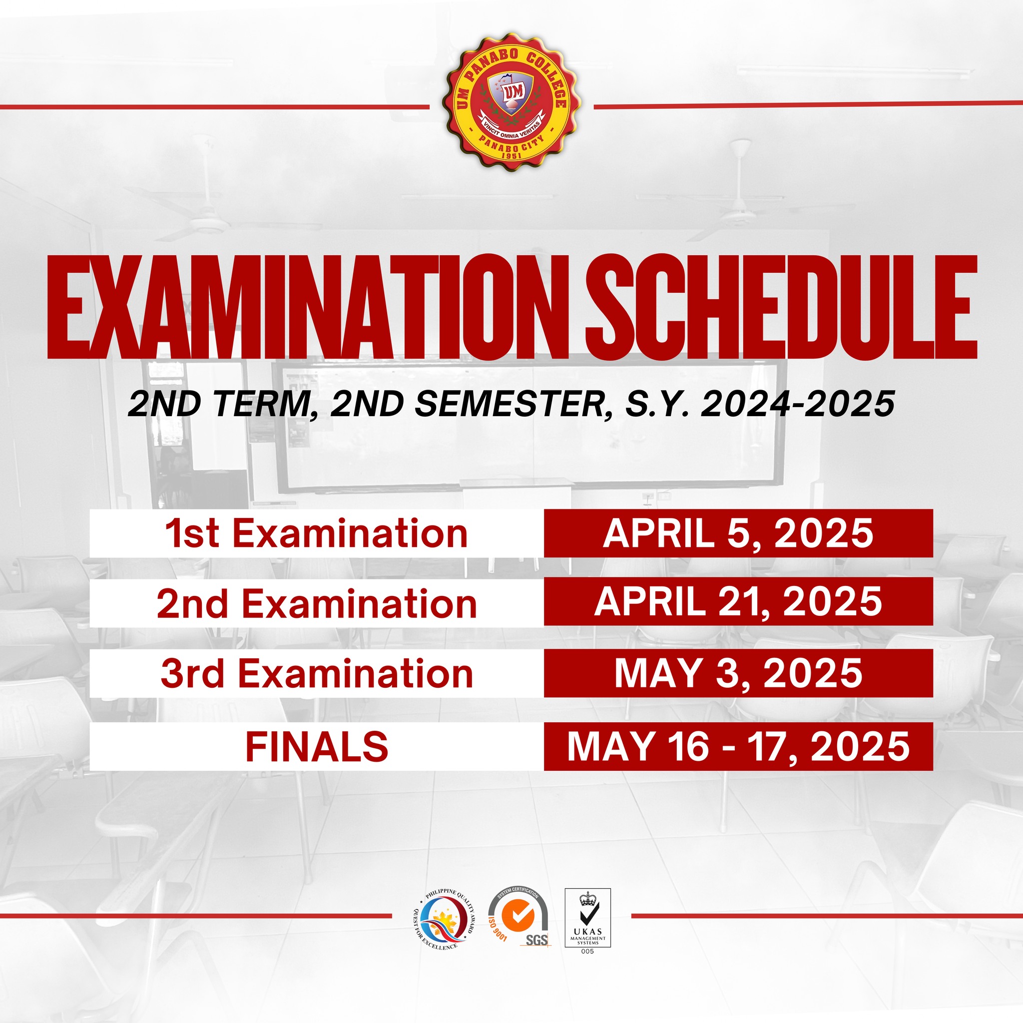 Examination Schedule for 2nd Term, 2nd Semester, SY 2024-2025